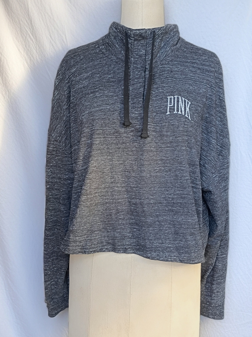 PINK Victoria's Secret Heather Gray Cropped Pullover with Drawstrings